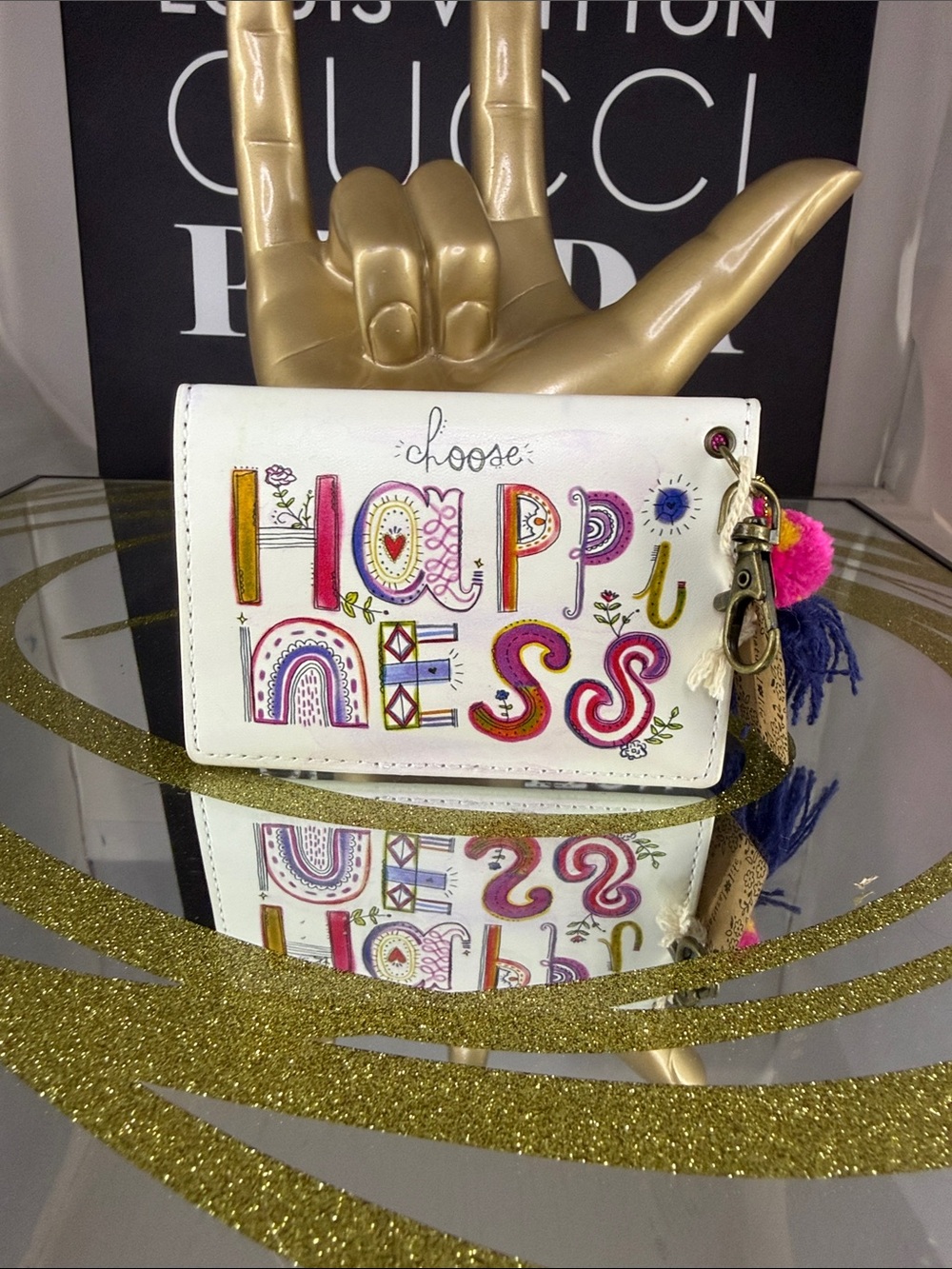 White 'Choose Happy' Colorful Graphic Wallet